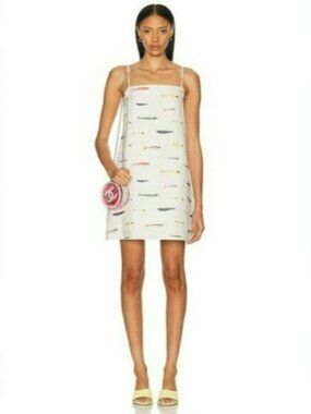 chinese dress ladies Staud Laura Linen Mini Dress in Pop Sardines Ivory